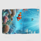 Onder het zee, schildpad, koraal, schip, clownvis golfhanddoek (Horizontaal)