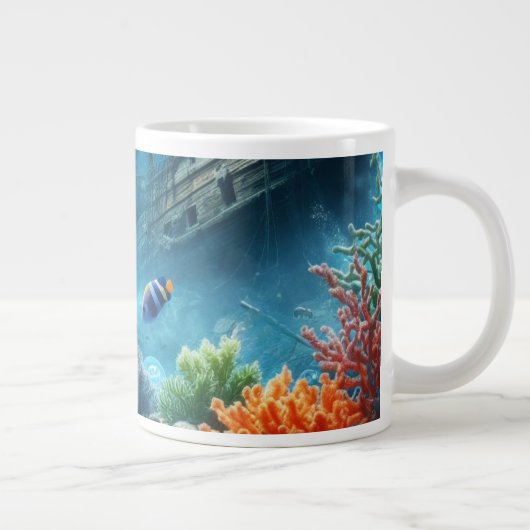 Onder het zee, schildpad, koraal, schip, clownvis grote koffiekop (Rechts)