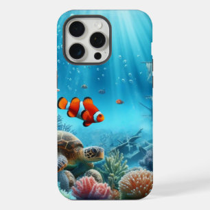 Onder het zee, schildpad, koraal, schip, clownvis iPhone 15 pro max case