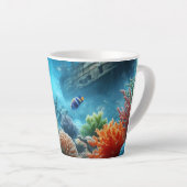 Onder het zee, schildpad, koraal, schip, clownvis latte mok (Rechterhoek)