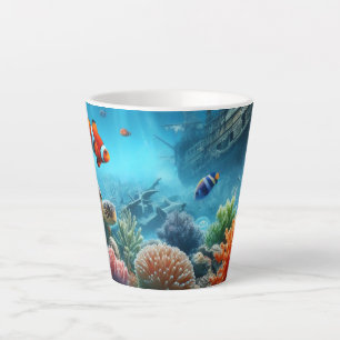 Onder het zee, schildpad, koraal, schip, clownvis latte mok