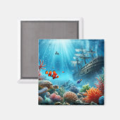 Onder het zee, schildpad, koraal, schip, clownvis magneet (Voorkant / Achterkant)
