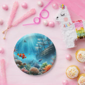 Onder het zee, schildpad, koraal, schip, clownvis papieren bordje (Feest)