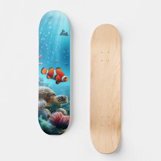 Onder het zee, schildpad, koraal, schip, clownvis persoonlijk skateboard (Voorkant)