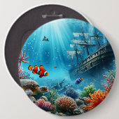 Onder het zee, schildpad, koraal, schip, clownvis ronde button 6,0 cm (Voorkant /achterkant)