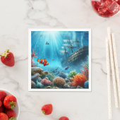 Onder het zee, schildpad, koraal, schip, clownvis servet (Insitu)