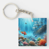 Onder het zee, schildpad, koraal, schip, clownvis sleutelhanger (voorkant)