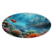 Onder het zee, schildpad, koraal, schip, clownvis snijplank (Hoek)