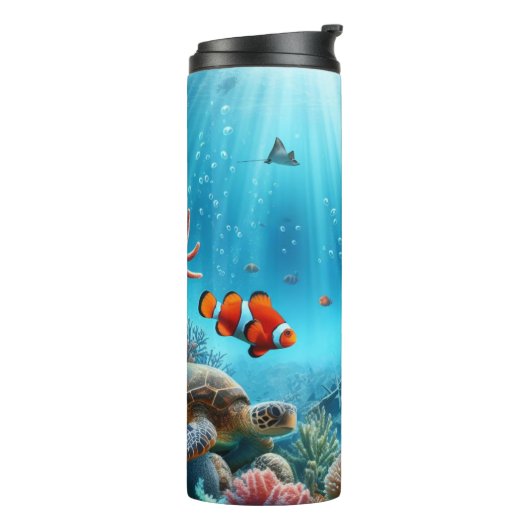 Onder het zee, schildpad, koraal, schip, clownvis thermosbeker (Gedraaid links)