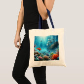 Onder het zee, schildpad, koraal, schip, clownvis tote bag (Voorkant (product))