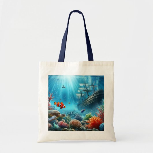 Onder het zee, schildpad, koraal, schip, clownvis tote bag (Voorkant)