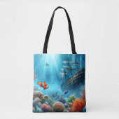 Onder het zee, schildpad, koraal, schip, clownvis tote bag (Voorkant)