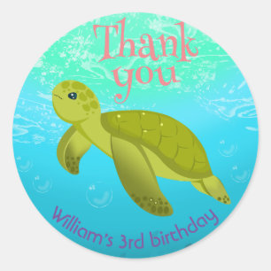 Onder het Zee schildpad met bubbels verjaardagsfee Ronde Sticker