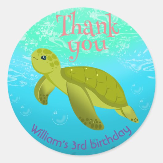 Onder het Zee schildpad met bubbels verjaardagsfee Ronde Sticker (Voorkant)