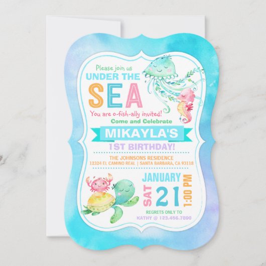 Onder het Zee schildpad Octopus Seahorse Birthday Kaart (Voorkant)