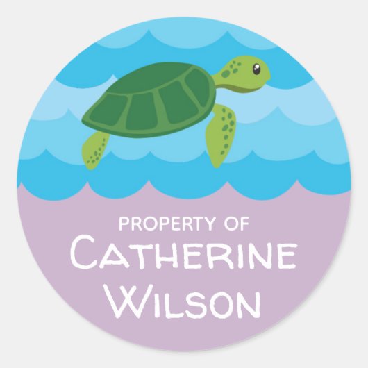 Onder het Zee School naam labels | Bewerkbare kleu (Voorkant)