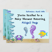 Onder het Zee Seahorse Baby shower Invites ~ Jonge Kaart (Voorkant / Achterkant)