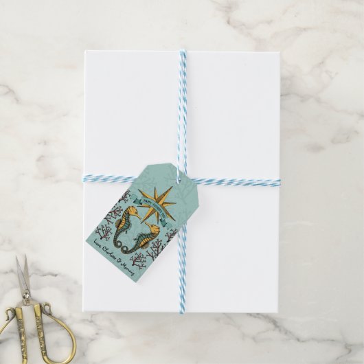Onder het Zee Seahorse & Corals Nautical Cadeaulabel (Met Touw)