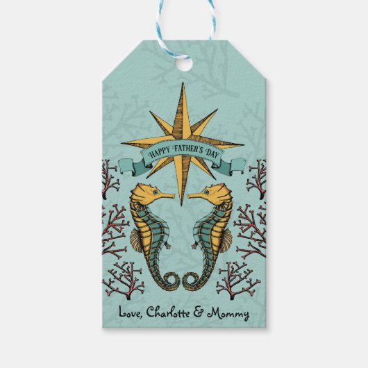 Onder het Zee Seahorse & Corals Nautical Cadeaulabel (Voorkant)