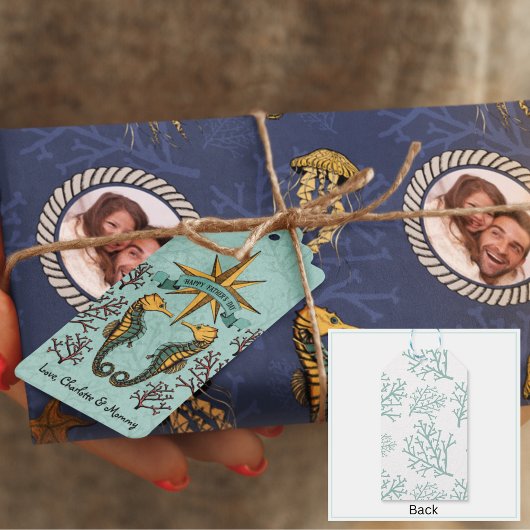 Onder het Zee Seahorse & Corals Nautical Cadeaulabel