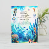 Onder het Zee Seahorse Jellyfish Cute Baby shower Kaart (Staand voorkant)