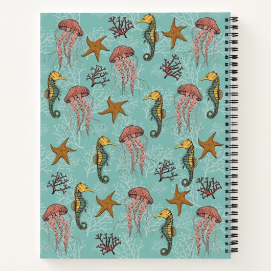Onder het Zee Seahorse, Jellyfish & Starfish Foto Notitieboek (Achterkant)
