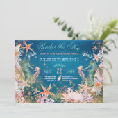 Onder het Zee Seahorse Kids Birthday Party Kaart (Staand voorkant)