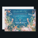 Onder het Zee Seahorse Kids Birthday Party Kaart<br><div class="desc">Nautical Onder de verjaardagsfeestdag van het kind van de Zee met uitnodiging van waterverf zeepaardjes, zeeschildpadden, zeesterren, zeesterren, goudmousserend zand en koraal. Ontworpen voor kleine piraten en zeemeerminnen die van het zee en zijn schepsels houden - ideaal voor tropische, strand- en zeemiesjarigen. U kunt de naam en de gebeurtenisdetails personaliseren....</div>