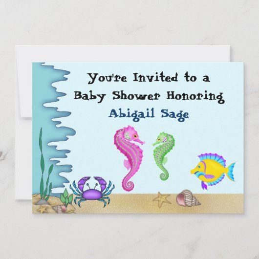 Onder het Zee Seahorse Neutral Baby shower Invites Kaart (Voorkant)