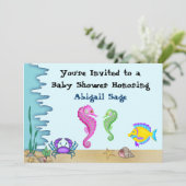 Onder het Zee Seahorse Neutral Baby shower Invites Kaart (Staand voorkant)