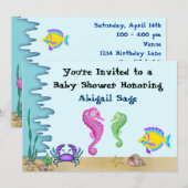 Onder het Zee Seahorse Neutral Baby shower Invites Kaart (Voorkant / Achterkant)