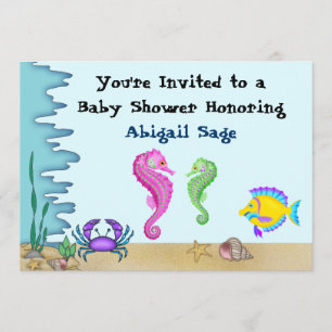 Onder het Zee Seahorse Neutral Baby shower Invites Kaart