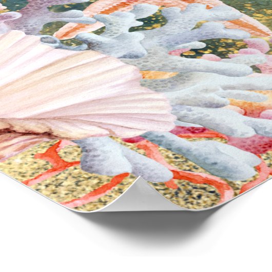 Onder het Zee Seahorse Seashells Birthday Party Poster (Hoek)