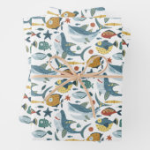 Onder het Zee Shark 1e 2e 3e Verjaardag Kinder Inpakpapier Vel (In situ)