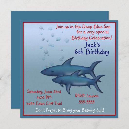 Onder het Zee Shark Birthday Kaart (Voorkant / Achterkant)