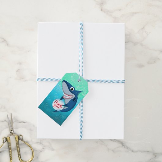 Onder het Zee Shark Birthday Party Cadeaulabel (Met Touw)