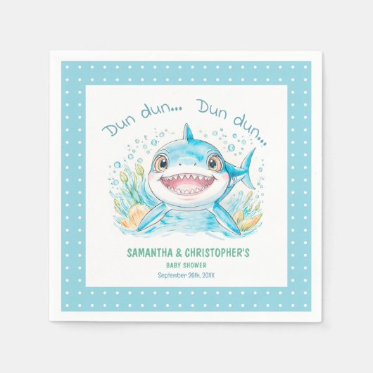 Onder het Zee Shark Blue Boy Baby shower Servet (Voorkant)