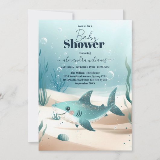 Onder het Zee Shark Waterverf Baby shower Kaart (Voorkant)