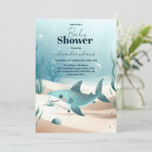 Onder het Zee Shark Waterverf Baby shower Kaart (Staand voorkant)