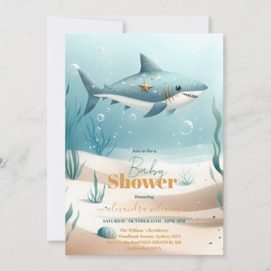 Onder het Zee Shark Waterverf Baby shower Kaart (Voorkant)