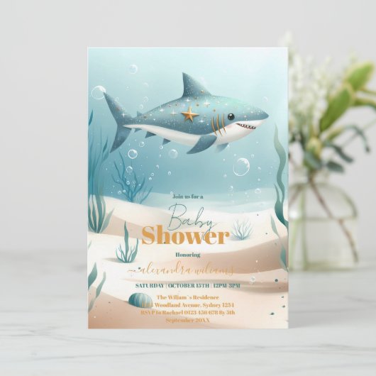 Onder het Zee Shark Waterverf Baby shower Kaart (Staand voorkant)