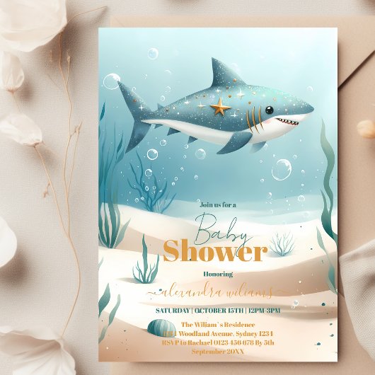 Onder het Zee Shark Waterverf Baby shower Kaart