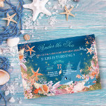 Onder het Zee Sharks Kids Birthday Party Kaart<br><div class="desc">Nodig uw gasten uit om zich bij u voor een "Jaw-sommige"verjaardagsbash met dit onder de de verjaardagsuitnodiging van het kind van het thema van het Zee aan te sluiten. Met een grote haai, een baby-haai, goudvis, waterverf zeeschelpen, zeesterren, koraal en goudmousserend zand. Ideaal voor tropische, strand- en nautische verjaardagsfeestjes. U...</div>
