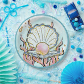 Onder het Zee Shell Mermaid Birthday Party Papieren Bordje (Feest)