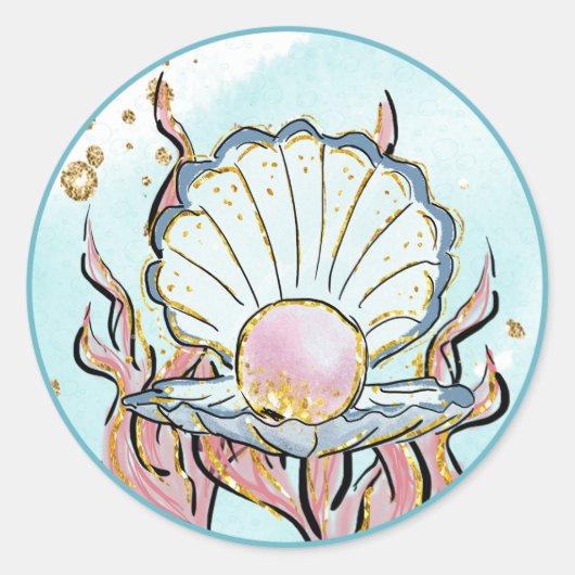 Onder het Zee Shell Mermaid Birthday Party Ronde Sticker (Voorkant)