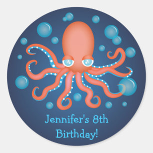 Onder het Zee Sinaasappel Octopus Verjaardag Stick Ronde Sticker