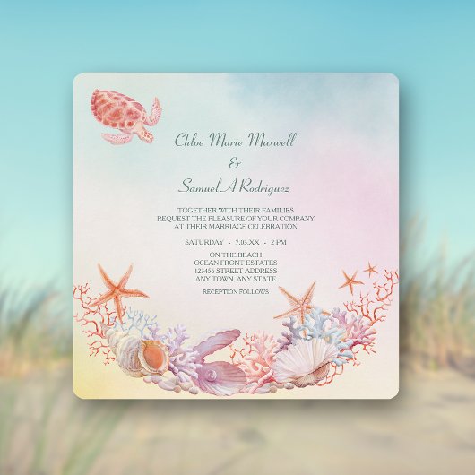 Onder het Zee Soft Pastel Wedding Kaart
