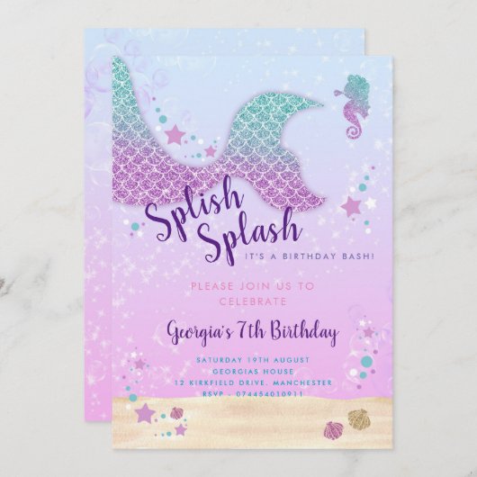 Onder het Zee Sparkle Mermaid Invitation Save The Date (Voorkant / Achterkant)