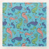 Onder het Zee - Speelse zeepaardje en Shell Patter Glazen Onderzetter (Voorkant)