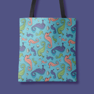 Onder het Zee - Speelse zeepaardje en Shell Patter Tote Bag